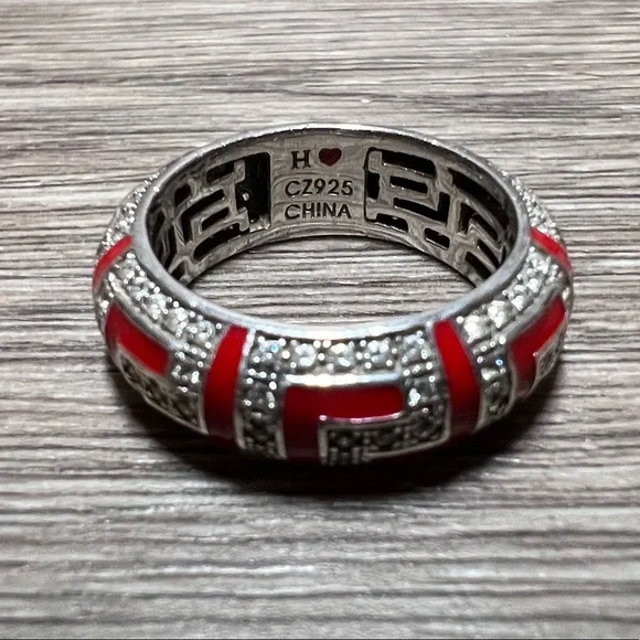 Hidalgo Sterling Silver Red Enamel Diamonique Eternity Band Ring, Size 6 - Picture 2 of 7